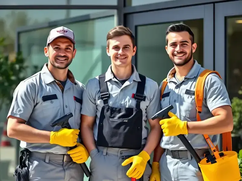 Professional window cleaning team at work